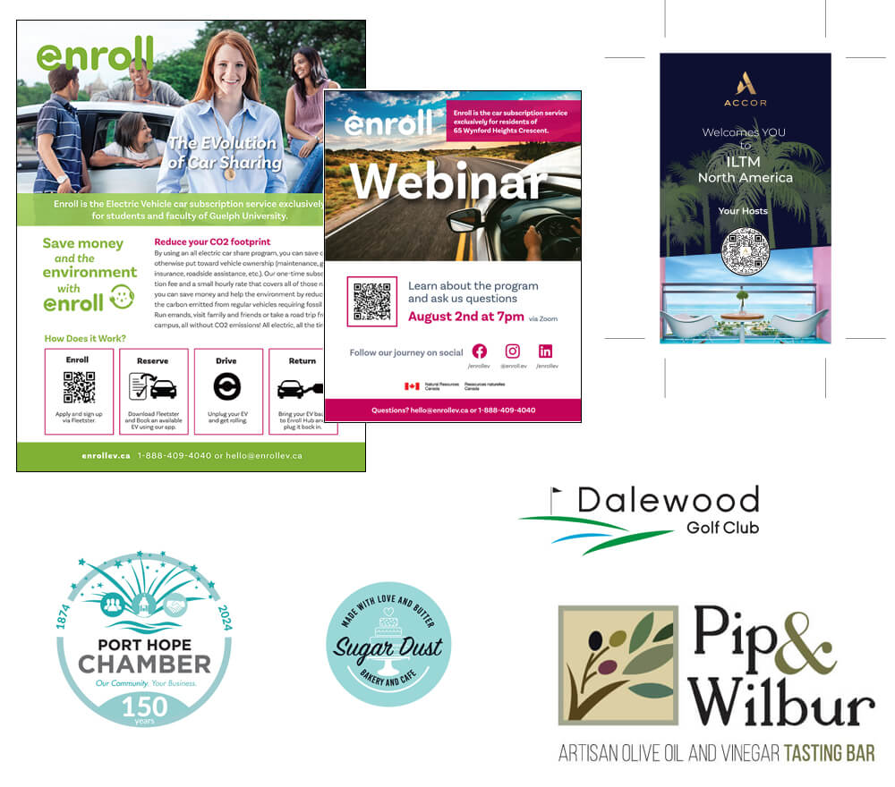 Enroll, Accor, Port Hope Chamber of Commerce, Sugardust Sweets, Dalewood Golf Club, and Pip & Wilbur